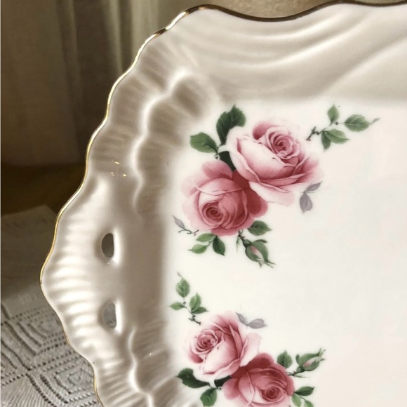 Golden Crown Small Serving Plate 9” Pink Roses E&R Germany Gold Trim Handles - Picture 9 of 10